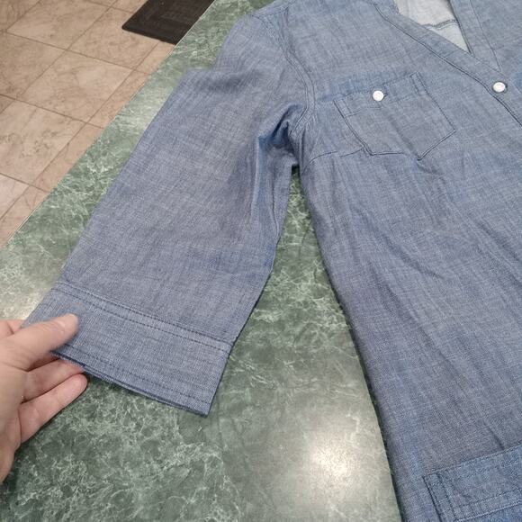 Old Navy Shirt Dress Chambray 100% Cotton Roll Tab sz M Pockets Western Coastal - Picture 8 of 15